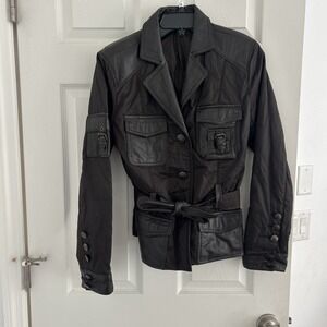 Sao Paulo Lamb Leather Moto Jacket Women 8 Biker Belted Distressed Metal AMAZING